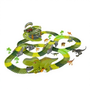 Pista de Carreras de Dinosaurios Flexible - Juego de Aventuras para Niños con Garaje de Estacionamiento, Vagones Curvables y Figuras de Dinosaurios - Product Image 1