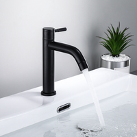 Robinet de lavabo moderne en acier inoxydable noir mat à levier élévateur à arc élevé et froid unique pour hôtel et appartement