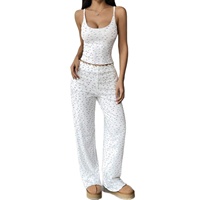 Pyjama à Bretelles Femme Sweethoney – Ensemble Décontracté et Sexy avec Débardeur et Pantalon à Bord Côtelé à Motifs Floraux – Style Européen et Américain pour la Maison