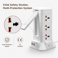 Torre de Enchufes Vertical Multifuncional con Lámpara de Escritorio LED, 36 Tomas Universales, 3 Puertos USB, Cable de Extensión con Enchufe Europeo de 2m