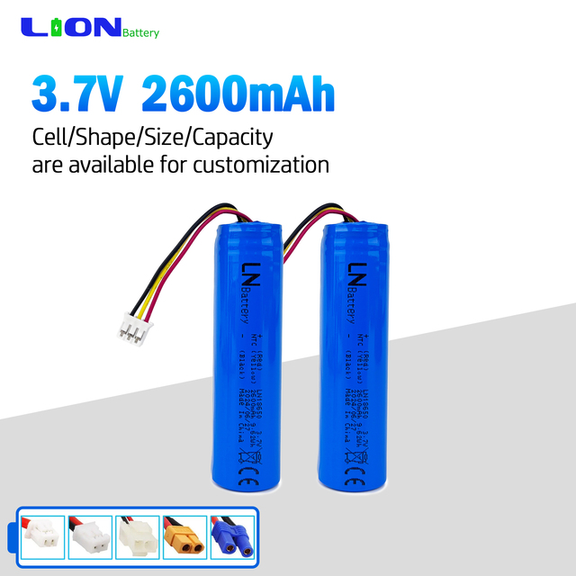 3.7V 18650 2600mah Lithium Ion Rechargeable Batteries with PCM and Connector for Electric Toys and Small Fans