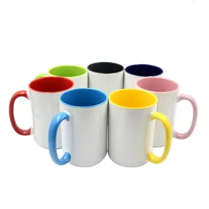 15Oz Sublimasi Bentuk U Bagian Dalam dan Pegangan Cangkir Warna Buatan Tangan Mug Kopi Keramik Murah