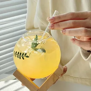 <span class=keywords><strong>Verre</strong></span> <span class=keywords><strong>à</strong></span> boisson transparent avec support en bois, forme ronde lunaire, pour cocktails, smoothies et jus de fruits - Product Image 3