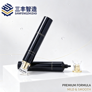 Tubo de PE Delgado Negro Brillante con Punta Cónica Corta y Tapa Interior Dorada Electrochapada Transparente para Crema Primerizadora - Product Image 4