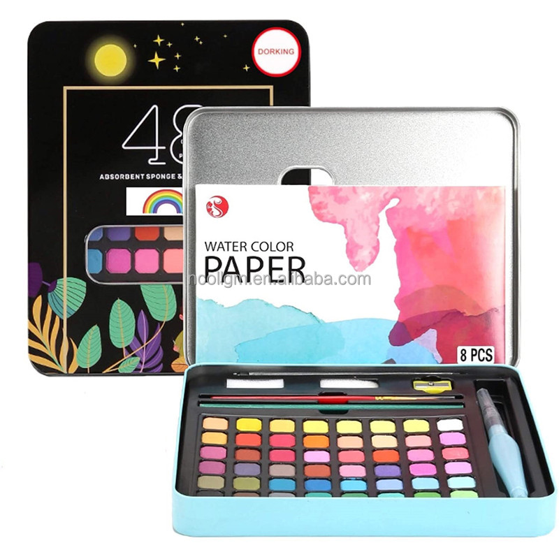 Горячая распродажа Amazon оптовая продажа с фабрики Высокое качество нетоксичные 48 цветов металлические твердые акварельные краски набор