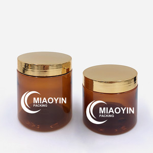 Luxury skincare body cream container packaging round 20ml 30ml 50ml plastic pet cosmetic jar with metal lid