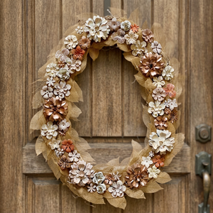 Rustic Handmade Floral Wreath With Tulle And <b>Paper</b> Flowers Round <b>Decorative</b> <b>Wall</b> <b>Hanging</b> Unlit Craft Style - Product Image 2