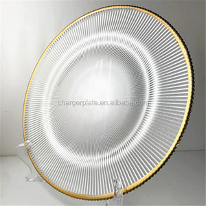 Plato de Presentación de Vidrio con Borde Dorado, Diseño Único de Rayos, 13 Pulgadas, Económico, para Decoración de Bodas - Product Image 3