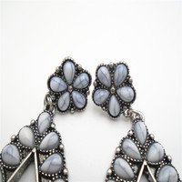 Pendentif en pierre acrylique Matrix, boucle d'oreille stabilisée avec sertissage, plaqué argent antique, style bohème, forme goutte d'eau