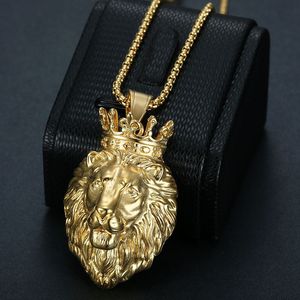 <b>Crown</b> Lion Head Pendant Necklace Stainless Steel Unisex Hip Hop Punk Jewelry Gift DW341 - Product Image 3