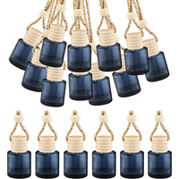 Botella Difusora de Perfume para Auto Recargable Redonda de 10 ml, Color Azul Personalizado, con Tapa de Madera y Cuerda, Botella Ambientador para Auto