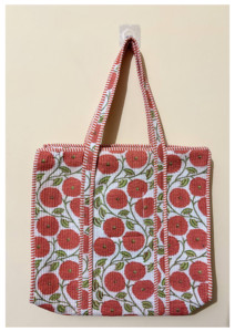 Bolso Tote de Algodón Acolchado con Diseño de Flor Roja, Estilo Moderno, Bolso de Mano Personalizado Hecho a Mano, Bolso de Hombro para Venta al Por Mayor - Product Image 3