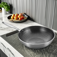 Ensemble de poêles à frire modernes en acier inoxydable écologique, triple couche, antiadhésives, avec wok alvéolé pour la cuisine