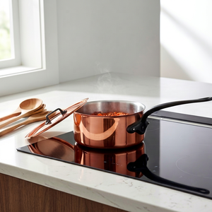 Copper Sauce <b>Pan</b> With Stainless Steel Lining And Black Silicone Handle For Induction Cooker Minimalist Design Heat Resistant - Product Image 1