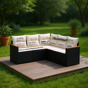 ชุดโซฟาสวนสีดำ วัสดุหวาย PE เบาะโฟมความหนาแน่นสูง กันน้ำ เฟอร์นิเจอร์กลางแจ้ง ดีไซน์ร่วมสมัย - Product Image 2
