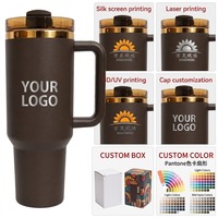 Vaso Térmico de Lujo Personalizado de 40oz, Acero Inoxidable 304, Doble Pared Aislada, con Detalles en Dorado, Gran Capacidad, con Asa y Pajita para Deportes