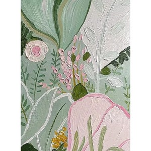Pintura al óleo floral pintada a mano, arte botánico en lienzo verde y rosa para decoración <span class=keywords><strong>de</strong></span> sala <span class=keywords><strong>de</strong></span> estar - Product Image 2