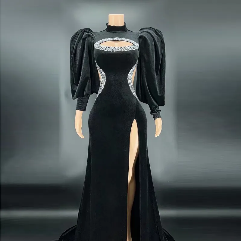 Novance Y2416ฤดูร้อน2022สีดำทำด้วยมือคริสตัลเพชร Robe De Marie เจ้าหญิงสูงแยกพัฟแขนเสื้อ Robe De Sortie