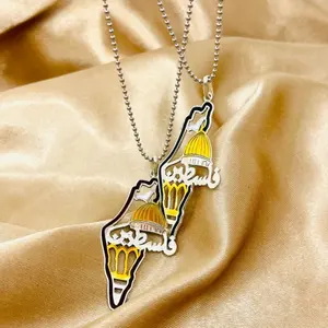 Wholesale Palestine Necklace Map Unique Design With Gold And Silver Zircon Diamond Jewelry Waterproof Stainless Steel Necklace