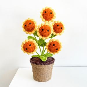 Maceta de Girasol Sonriente Tejida a Mano, Decoración para Oficina y <span class=keywords><strong>Hogar</strong></span>, Adorno de Hilo, Regalo Festivo, Flor Artificial - Product Image 5