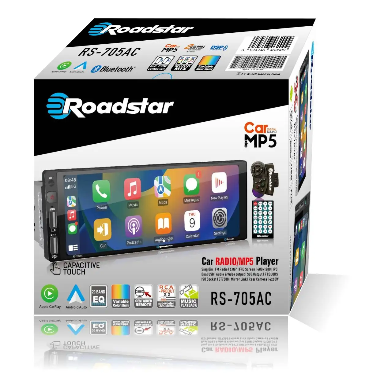 Roadstar pemutar Mp5 Mobil 6.86 ", dengan Bluetooth nirkabel Carplay Android Auto 480*1280 IPS kamera RS-705AC