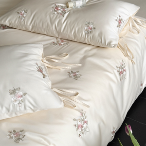 Set <span class=keywords><strong>di</strong></span> Biancheria da Letto 4 Pezzi in <span class=keywords><strong>Cotone</strong></span> 100% a Fibra Lunga 100S, 300TC, con Ricamo Floreale, Stile Francese Femminile - Product Image 6