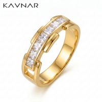 KAVNAR Bandringe, 14 Karat vergoldetes Messing, Prinzessinnenschliff, CZ-Kanalset, geometrischer Schlitz, breites Band, elegant für Damen