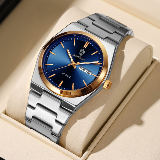 Gohuos 8807 Men's Quartz Watch Stainless Steel Band 30M Water Resistant 40MM Dial Butterfly Clasp Business Reloj Watches for Men