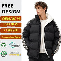 Veste matelassée réversible à manches rayées style streetwear, fermeture éclair, OEM ODM, certifiée GRS, tissu recyclé, manteau d'extérieur décontracté chaud pour l'hiver