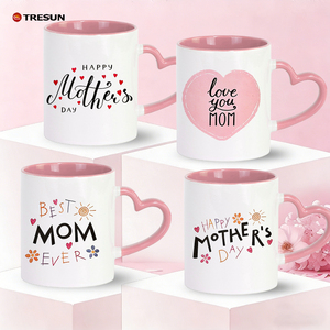 Taza de Café de Porcelana Cerámica con Interior Blanco Rosa y Asa de Corazón, Para Sublimación, Regalo del Día de la Madre, 11 oz, Apta para Lavavajillas y Microondas - Product Image 1