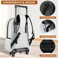 Sac à dos à roulettes imperméable avec fermeture éclair géométrique motif chaton mignon, impression personnalisée, kit 3-en-1 en microfibre pour enfants, avec boîte à lunch et sac à roulettes pour l'école
