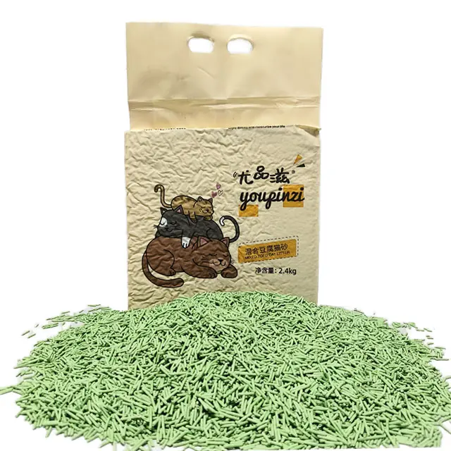 OEM Premium kedi çöp kolay temizlenebilir YEŞİL ÇAY koku çizgili şekil güçlü Caked Tofu 2.4kg paketi YEŞİL ÇAY koku