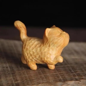 Penjualan laris Dekorasi ukiran kayu patung kucing hewan lucu patung kucing kayu kerajinan seni patung - Product Image 5
