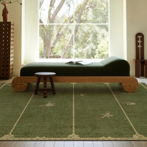 Tapis imprimé de style mi-siècle vert luxueux haut de gamme en mélange de laine, fabriqué à la machine, écologique, pour salon et chambre à coucher - Product Image 2