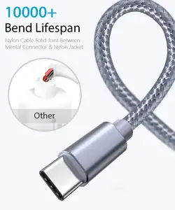 3ft 6ft 10ft Nylon Braided Metal Head Cable Fast Charging Type C Cable For Samsung Galaxy S21 Mobile Phone Charging Cords