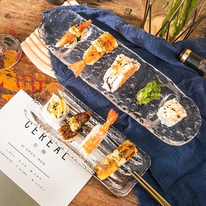 Plato de <span class=keywords><strong>Sushi</strong></span> Rectangular de Cristal Mate Esmerilado, Soplado a Mano, con Borde Irregular, Logotipo Personalizado, Venta al Por Mayor de Fábrica - Product Image 2