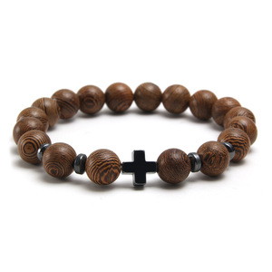 Pulsera Religiosa Hecha a Mano con Cuentas de Hematita, Pulsera de Piedra Esmerilada <span class=keywords><strong>para</strong></span> Hombre, Pulsera de Madera con Cruz, Pulsera <span class=keywords><strong>Cristiana</strong></span>, Regalos - Product Image 4