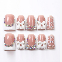 451-455 Faux ongles à presser faits main en forme de bec de canard, 10 pièces, réutilisables, en acrylique, pour enfants, motif carré artificiel