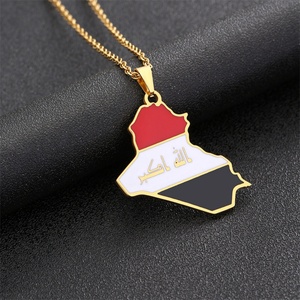 New Iraq Map <b>Necklace</b> <b>Men</b> Women Stainless Steel Map Pendant Enamel Gold Plating Customized National Map <b>Necklace</b> - Product Image 2