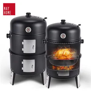 3 in 1 smokeless charcoal barbecue grill smoker 3 layers Tower vertical barrel charcoal bbq grill