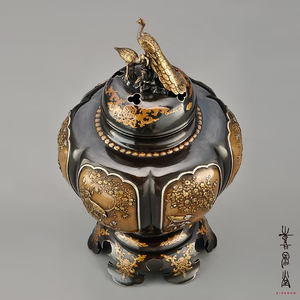 Quemador de incienso aromático Koro de cobre japonés Kisendo, diseño de pavo real para exhibición artística americana - Product Image 3