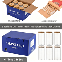 Vente en gros FIRE. Gobelet en verre borosilicate de 17 oz avec couvercle en bambou et paille en verre, design moderne, réutilisable pour les boissons froides