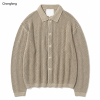 Chemises polo tricotées sur mesure pour hommes, chemise polo à manches longues en maille ajourée, cardigan à col boutonné, fournisseur en gros