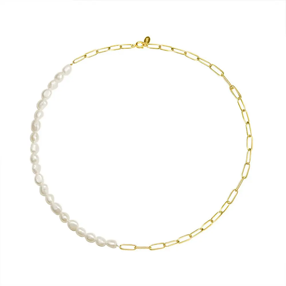 Gold Plated Paperclip Chain Large Big Baroque Pearl Necklace
