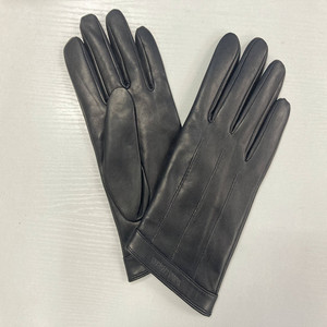 Gants en cuir d'agneau véritable pour homme, doublure en laine d'<span class=keywords><strong>hiver</strong></span>, en cuir de mouton noir, vente en gros, support d'échantillons - Product Image 2