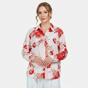 Blusa <span class=keywords><strong>de</strong></span> Satén con Cuello Camisero para Mujer, Diseño Retro Minimalista con Estampado <span class=keywords><strong>de</strong></span> Pintura a la Tinta, Manga Larga, Exportación al por Mayor, Novedad 2026 - Product Image 1