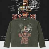 T-shirt à manches longues en maille gaufrée pour homme, imprimé graphique, coupe ample, épaules tombantes, col rond, style streetwear rétro américain, décontracté, automne