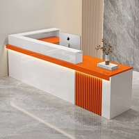 Bureau de réception en forme de L moderne personnalisé avec éclairage LED, comptoir en marbre pour bureau, hôtel, salon de beauté, spa