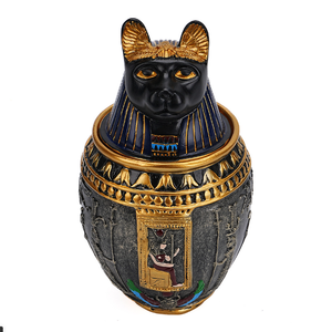 Ancient <strong>Egyptian</strong> Mythology Resin Sculpture Pet Memorial <strong>Urn</strong> with Cat Gods Statue Copper Jar Casket for Dog Memorial Services - Product Image 4