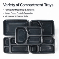 Contenants de préparation de repas rectangulaires noirs de 1400 ml (47 oz) en plastique PP, matériau écologique, pour emporter, boîte à lunch